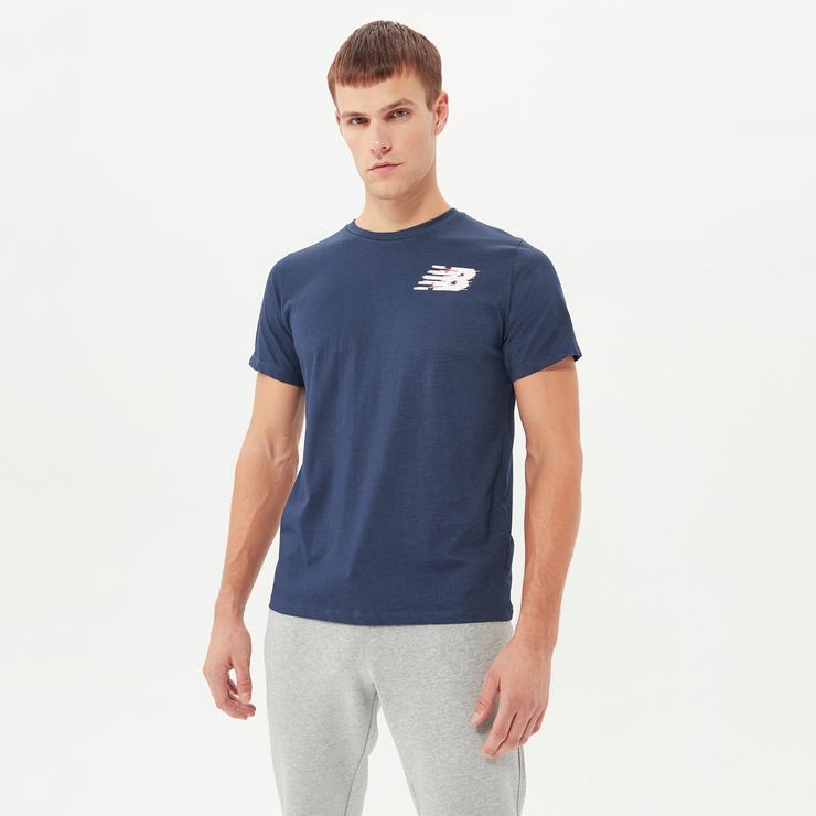 New Balance Solid Erkek Mavi T-Shirt