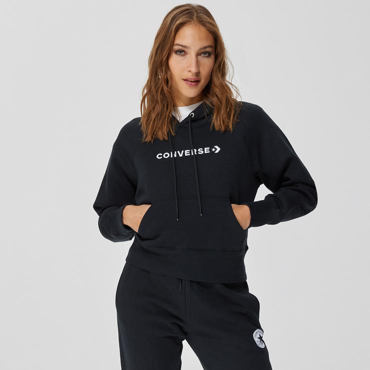 Converse Wordmark Fleece Pullover Kadın Siyah Sweatshirt