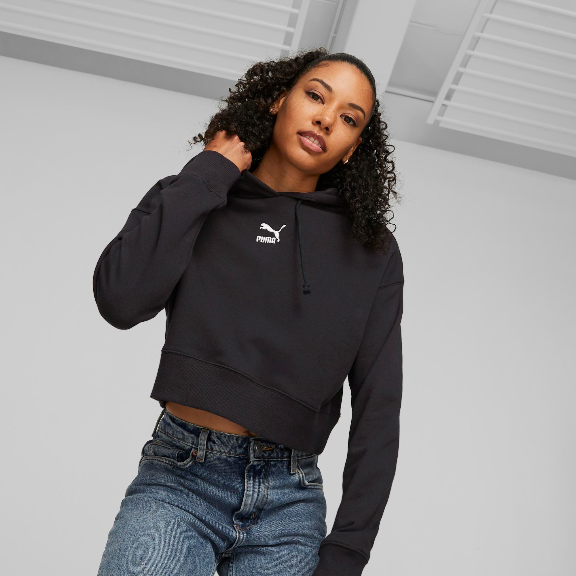 Puma Classics Cropped Hoodie Kadın Siyah Sweatshirt