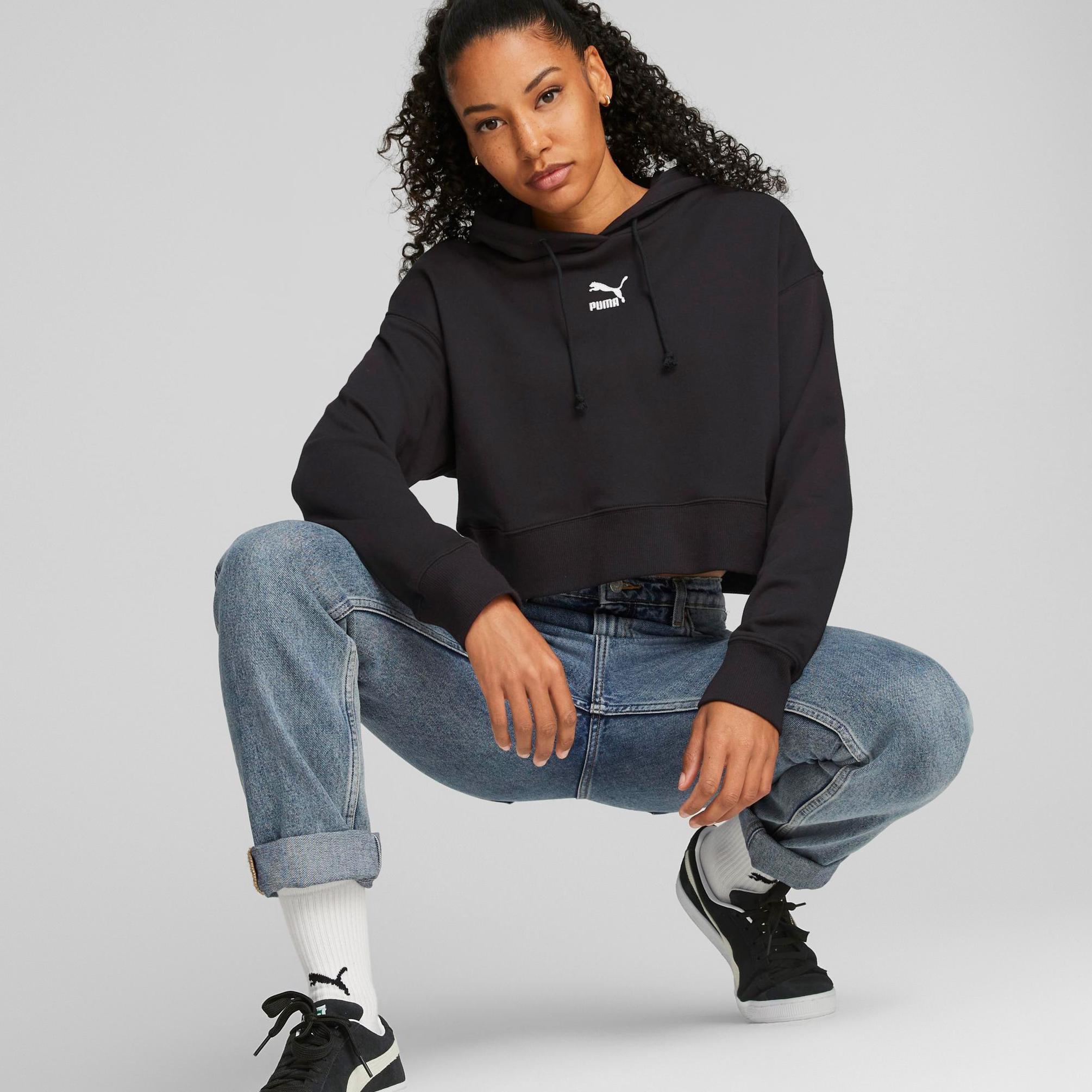  Puma Classics Cropped Hoodie Kadın Siyah Sweatshirt